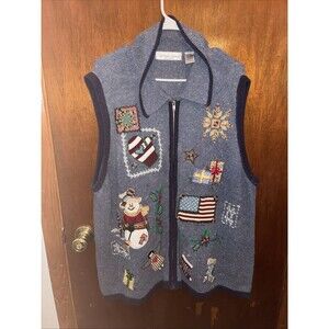 Victoria James Women’s Blue Holiday American Flag Sweater Vest Size 2X